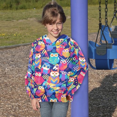 KLL Cute Colorful Owls and Trees Toddlers and Girls' Sweatshirts Casual Pullover Top Streetwear Kangaroo Pocket4