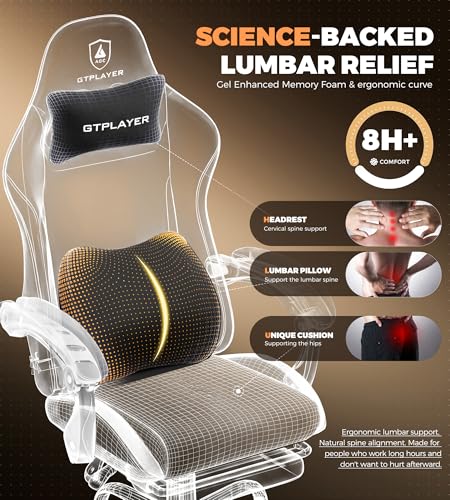 Image of GTPLAYER Gaming Chair with Foot Rest & Pocket Spring Cushion, Ergonomic High Back Computer Desk Chair with Headrest & Lumbar Support for Back Pain Relief, Breathable Fabric, Black