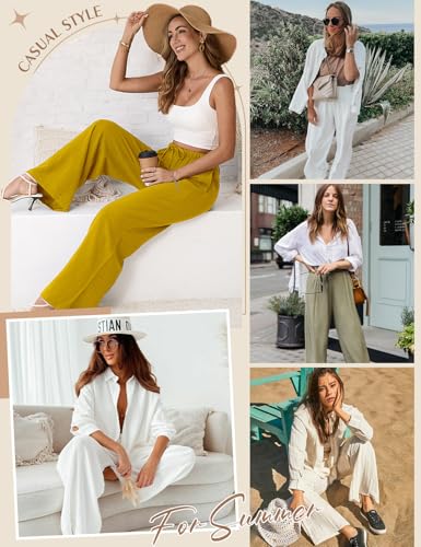 Image of Linen Pants for Women Flowy Palazzo Pants Boho High Waist Wide Leg Trousers Summer Beach Vacation Outfits 2026