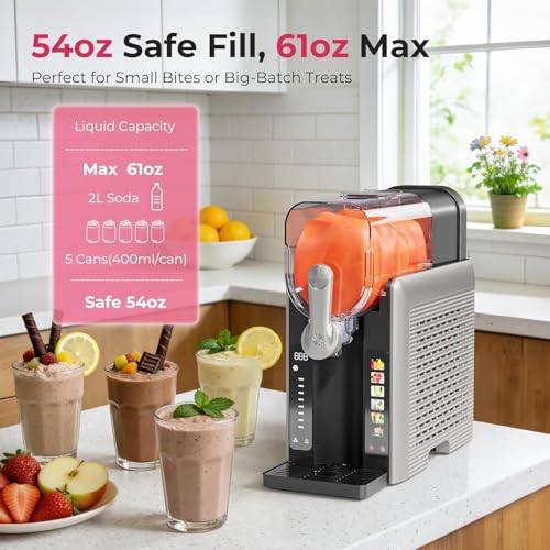 Image of Slushie Machine for Home, No Ice Needed Frozen Drink Maker with Auto-Clean, LED Display, Perfect for Margaritas, Frappes, Milkshakes and More, Family Gatherings & Home Bar, Grey, 1 Pack+6 Modes