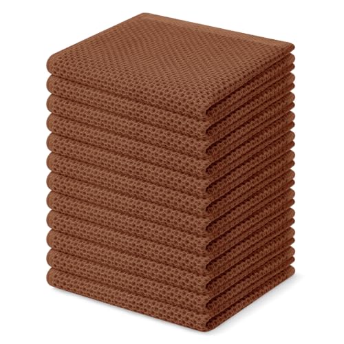 Image of Homaxy 100% Cotton Waffle Weave Kitchen Dish Cloths 12-Pack, Caramel | 12 x 12 Inches, Ultra Soft Absorbent Dish Towels, Quick Drying Dish Rags with Hanging Loop