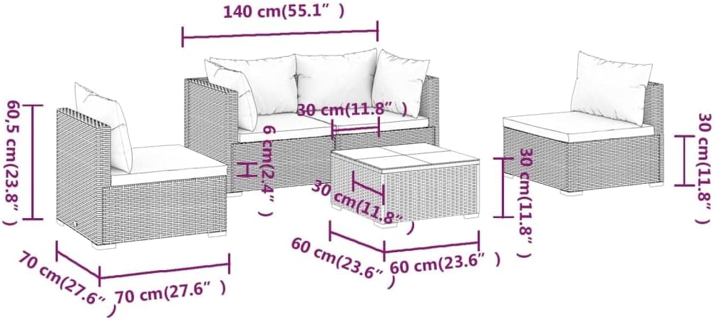vidaXL Patio Lounge Set 5 Piece, Patio Furniture Set for Outdoor Garden, Sectional Sofa with Cushions, Corner Sofa, Poly Rattan Brown