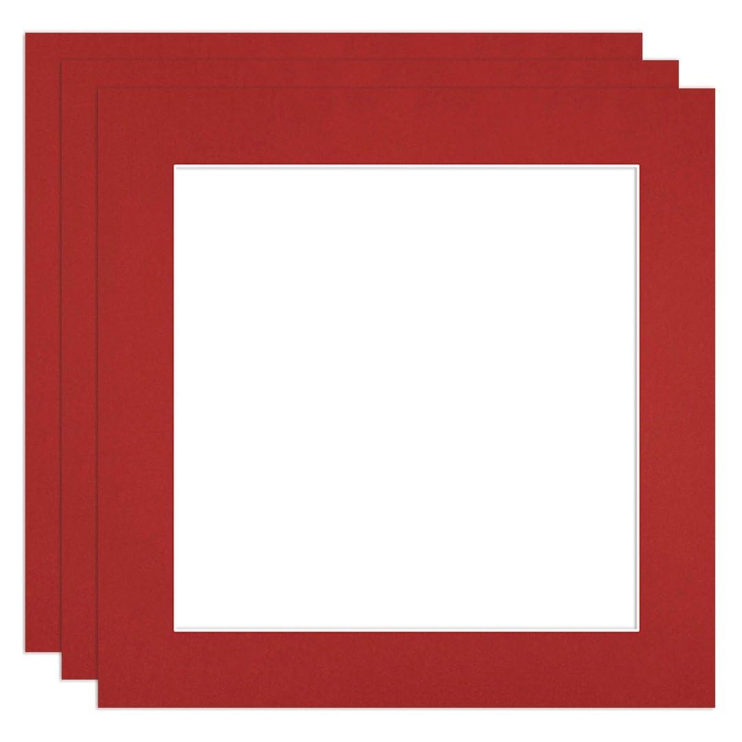 Procut Global 8x8" Crimson Picture Mounts to Fit 6x6" Aperture - Precision Cut Cardboard Photo Mount - Ideal for Frames, Prints, Artwork & Certificates - Sizes & Colours Available - 3 Pack