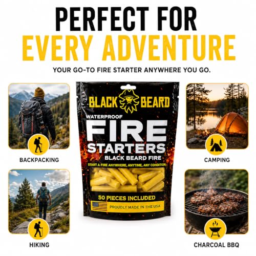 Black Beard Fire Plugs (50 Plugs) | 100% Weatherproof Fire Starter for Campfires | Can Light 50+ Fires | Extra Long Burn Time | 30 Yr Shelf Life for Emergency Survival Kits | Made in USA, Yellow - Image 3