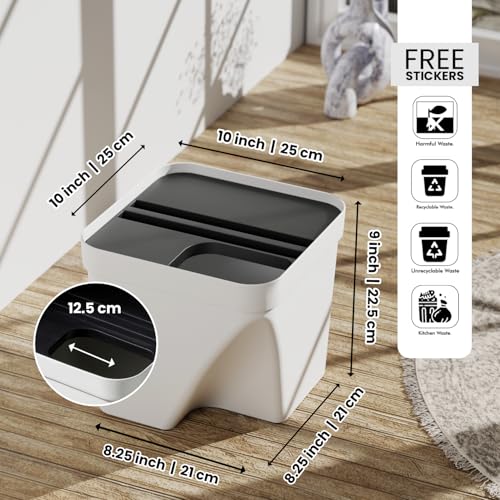 Image of JD FRESH 1 Pcs 10L Dustbin with Lid for Kitchen, Bedroom, Bathroom | Plastic Garbage Bin for Wet & Dry Waste, Food, Biomedical Waste | Multipurpose Trash Can for Home, Office & Commercial Use - White