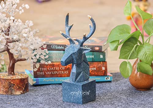 Image of Resin Deer Head Showpiece Geometrical Animal Figurine for Table Top Good Luck Vaastu (9 inch, Blue)