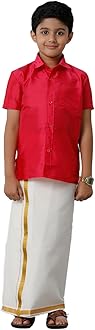 RAMRAJ COTTON Boys Silk Cotton Shirt with Adjustable Dhoti