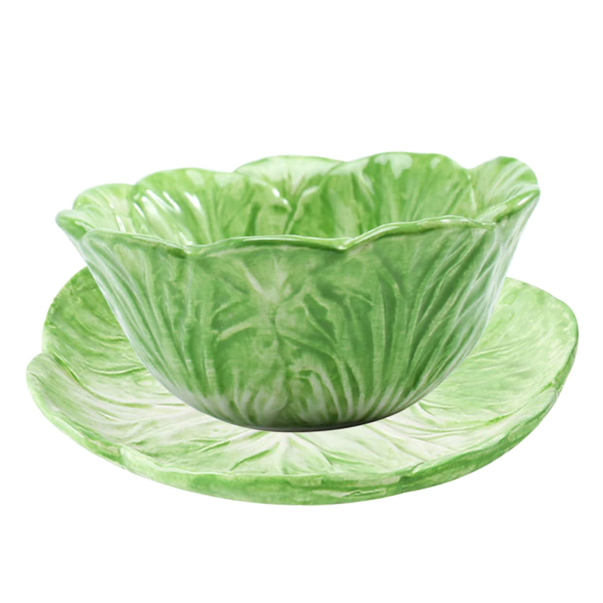 CIYODO 1 Set Ceramic Tableware Cabbage Bowl Plate Adorable Hand Painted Design for Fruits Snacks and Desserts Microwave Dishwasher for Family Gatherings