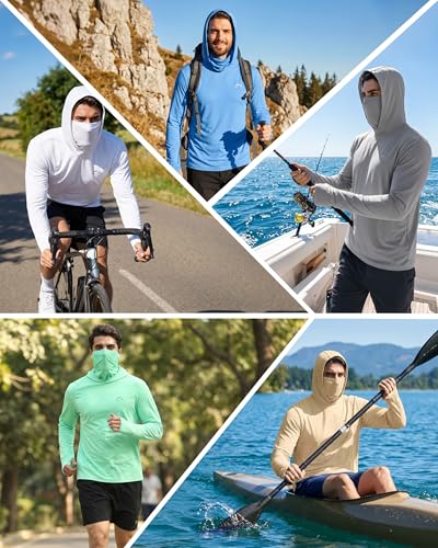 Image of FISHEAL Men's Performance Fishing Hoodie Shirt - UPF 50+ UV Sun Protection Long Sleeve Shirts with Mesh Face Mask