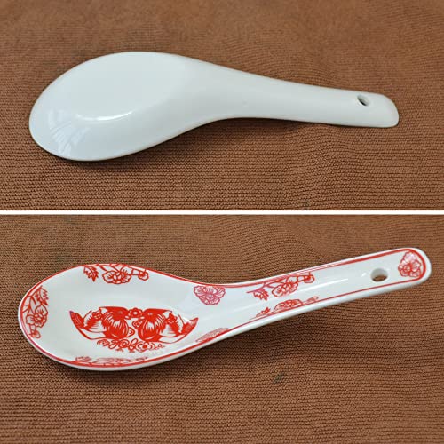 Image of Liang baobao Bowl Spoon Gifts Set Chinese Wedding Party Porcelain Tableware Set (Paper-cut style 囍)