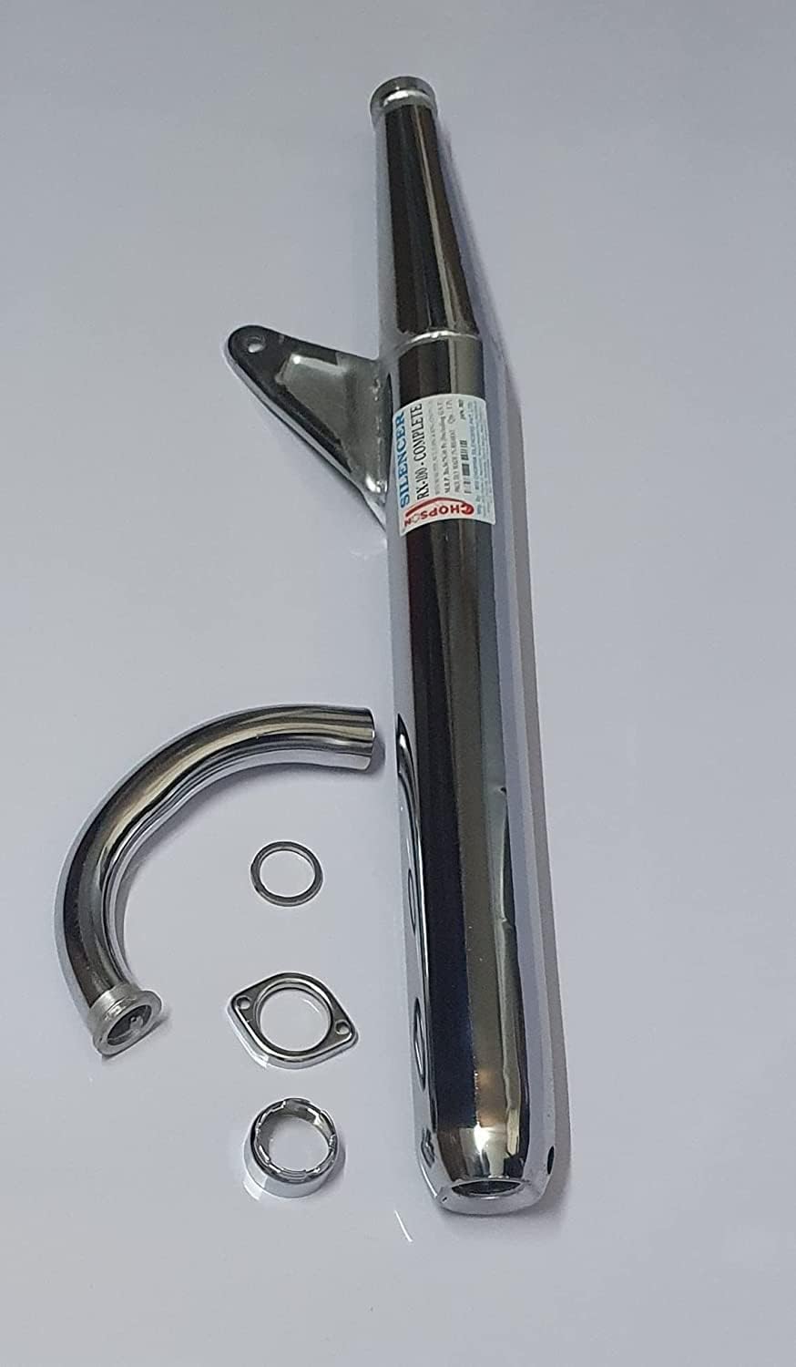 Silencer for RX 100 Old School Loud Sound Exhaust with Bend Pipe Inner Muffler Jalli Flange Packing Ring Check Nut Nickel Chrome Finish Heavy Duty Bike Exhaust Replacement-image-34