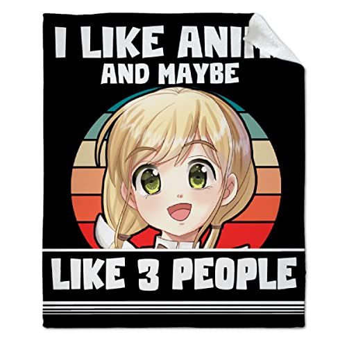 ARTBLANKET I Like Anime and Maybe Like 3 People Throw Blanket Fannel Fleece Super Soft Funny Blanket Travel Throw Blanket for Bed Couch Sofa 60x50 in for Teen Car