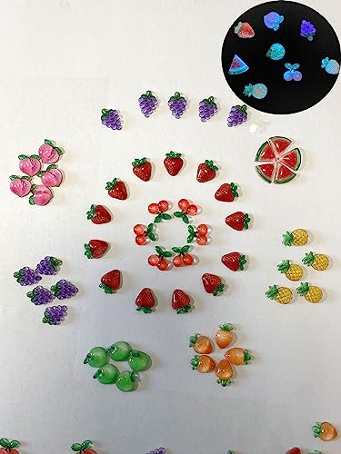 QZRUO Nail Charms 60pcs Colorful Fruit Flatback Beads Set - Apple, Strawberry, Grape, Watermelon, Cherry, Pineapple, and More!