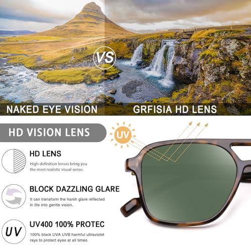 Image of GRFISIA Retro Aviator Sunglasses for Women Men Trendy Rectangle Womens Mens Sun Glasses Shades for Driving Vacation UV400