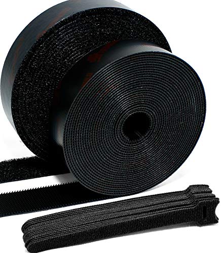 STRONGHOLD - 1 Inch x 5 Yard Set - 15 Cable Ties - Adhesive Hook and Loop Fastener - Sticky Back Mounting Tape