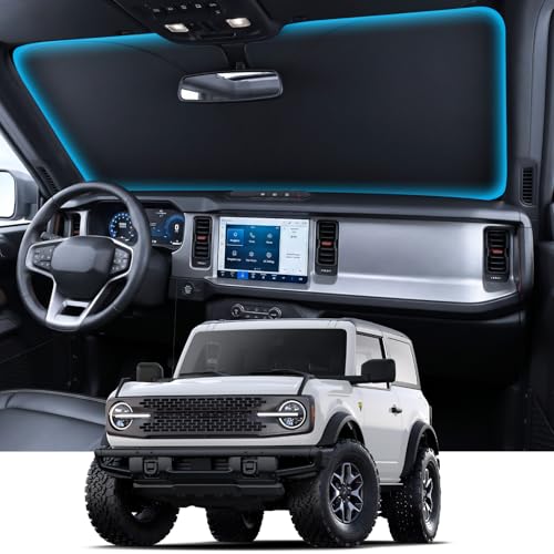Image of for Ford Bronco Windshield Sunshade [OEM Design, 100% Sun Blockage] Foldable Heat Insulation Sun Shade with Storage Bag, for Ford Bronco (2021-2026), Silver Coating