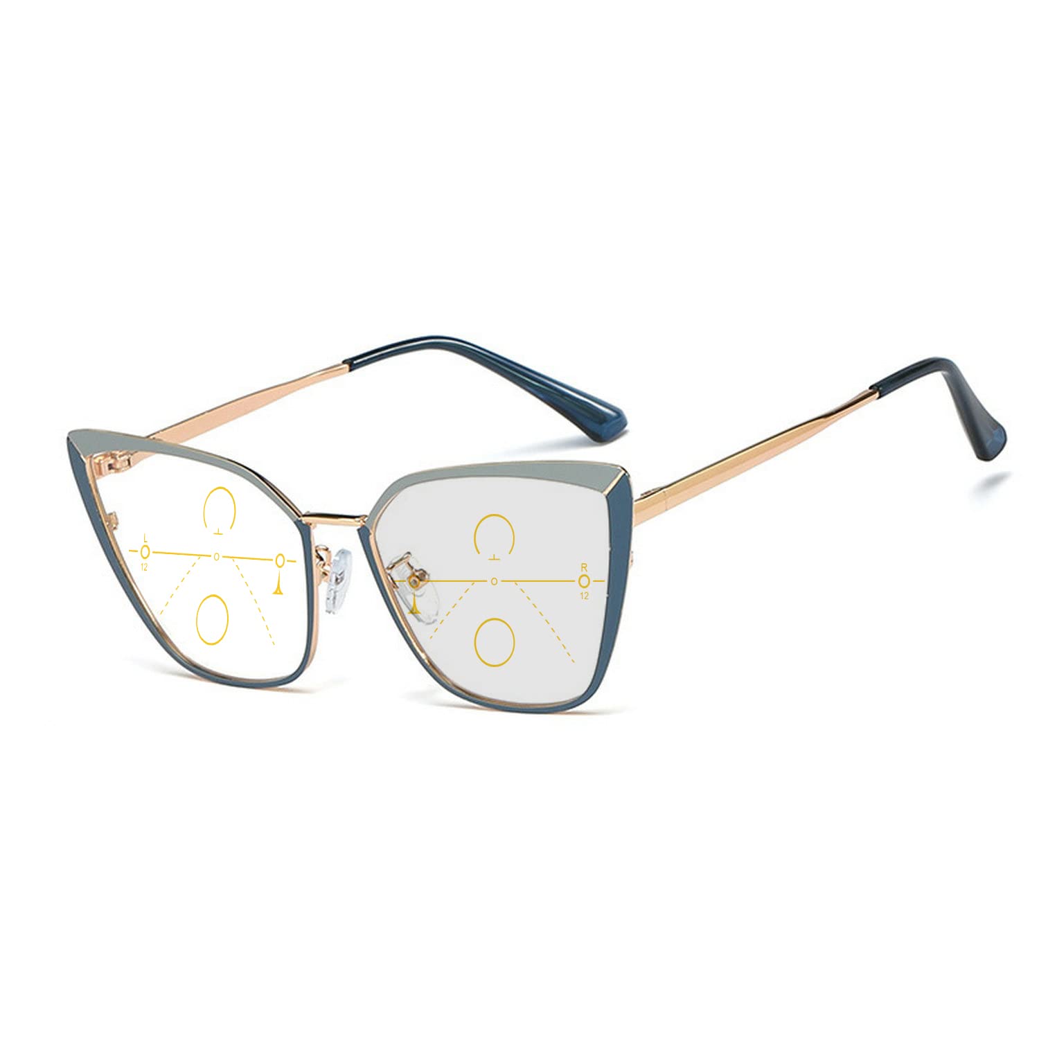 progressive multifocal glasses, women's transition sunglasses, photochromic reading glasses, points for reader near far (grey blue, +1.5)