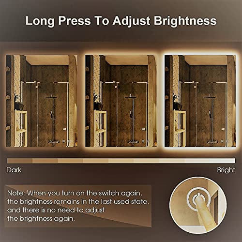 Image of LED Bathroom Mirror with Light, 3 Color Lights | Touch Sensor Anti-Fog Backlit Vanity Mirror, Wall Mounted Waterproof Mirror for Wash Basin & Makeup (76x106 cm)