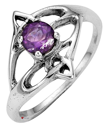 Anillo plata celta amatista offset ajustable para mujer con diseño remolino plata ley
