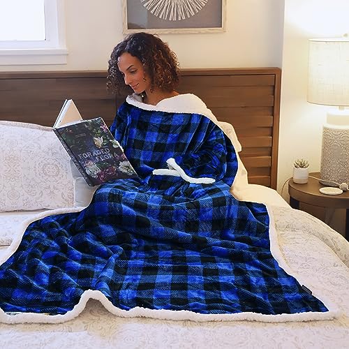 Image of Catalonia Sherpa Wearable Blanket with Sleeves and Pocket for Adults