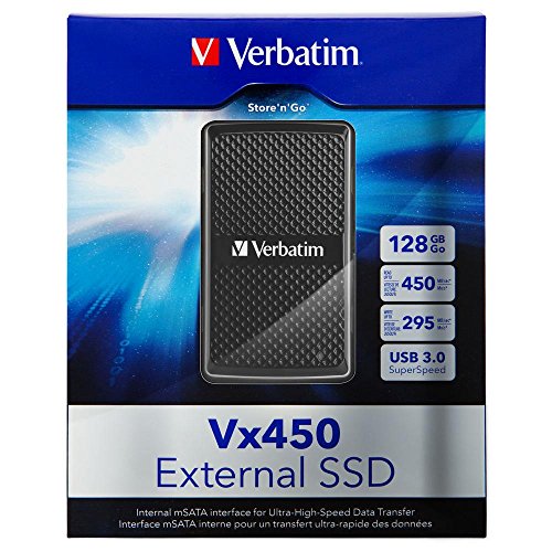 Verbatim 128GB Vx450 External SSD, USB 3.0 with mSATA Interface - Black