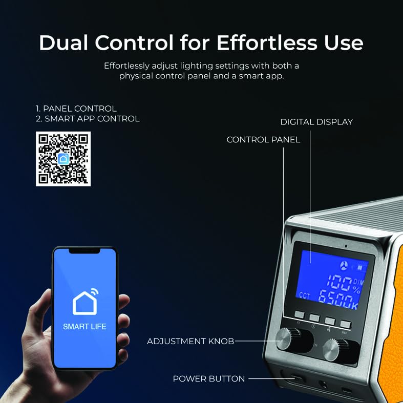 Image of DIGITEK (DCL-60W RGB) 60W RGB Continuous LED Light with Mini Bowen Mount & Reflector, 2700K-6500K Color Temp, 20FX Modes, 97+ CRI, 0-100% Brightness, APP Control, Studio Lighting for Videography