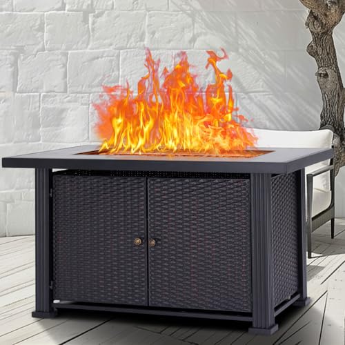 44" Propane Fire Pit Table, 50000BTU Rectangle Fire Table with Cover & Rain Cover, Sturdy Steel and Iron Fence Surface, CSA Safety Certified, Companion for Your Garden