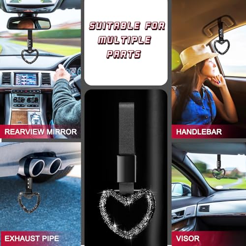 Image of Fabbay Bling Car Accessories Bling Heart Handle Ring Car Accessory for Women Hand Strap Drift Charm Rear Bumper Warning Ring Decor for Auto Bus Interior Exterior Decoration (Black, Heart Style)