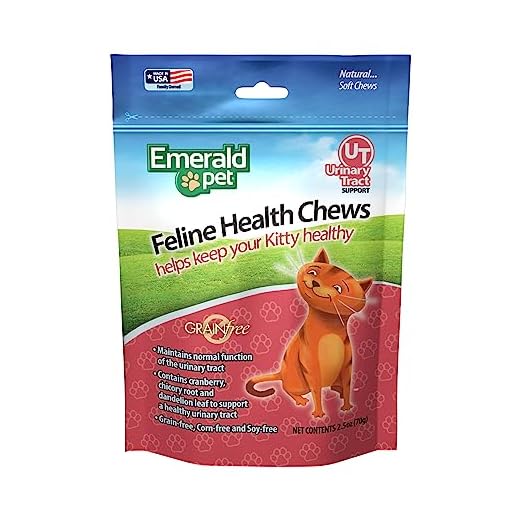 Emerald Pet Feline Health Chews UT Support — Natural Grain Free Urinary Tract Health Cat Chews — Cat Urinary Supplements with Cranberry, Chicory Root, and Dandelion Leaf Extract — Made in USA, 2.5 oz