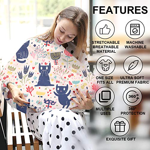 Nursing Cover Breastfeeding Cover, Soft Breathable Infant Carseat Canopy, Infant Stretchy Cover for Baby Swing, Shopping Cart/High Chair/Stroller Covers, Baby Shower Gifts (Lovely Kitten) - Thumbnail 2