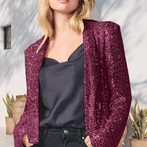 Veste à paillettes femme fluide avec revers élégant et manches longues confortables