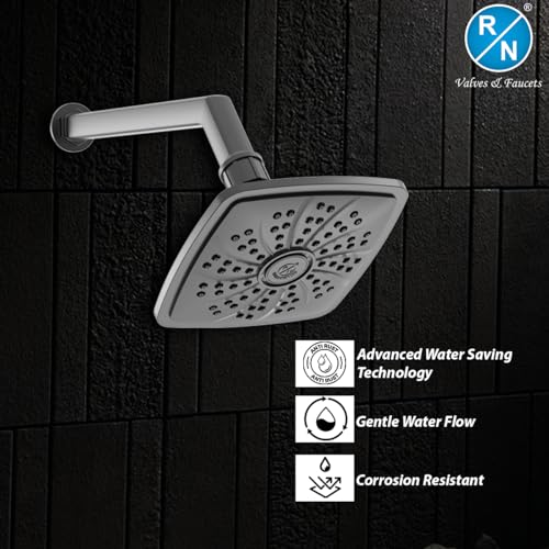 Image of RN PTMT Superior Plastic Overhead Shower with 12 inch Shower Arm (Black) | Shower Size: 13X13cm | RainFall Shower RNPTS28G11
