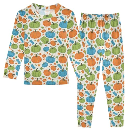 Pajama Sets Long Sleeve Pumpkin Leaves and Autumn Soft Comfy Sleepwear 2 Piece PJS 3-8T