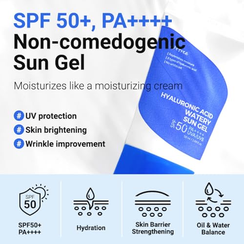 ISNTREE Hyaluronic Acid Watery Sun Gel 50 ml | SPF 50+ PA++++ | Korean Skincare | Lightweight & Hydrating Gel | No White Cast | Broad Spectrum Daily Sunscreen