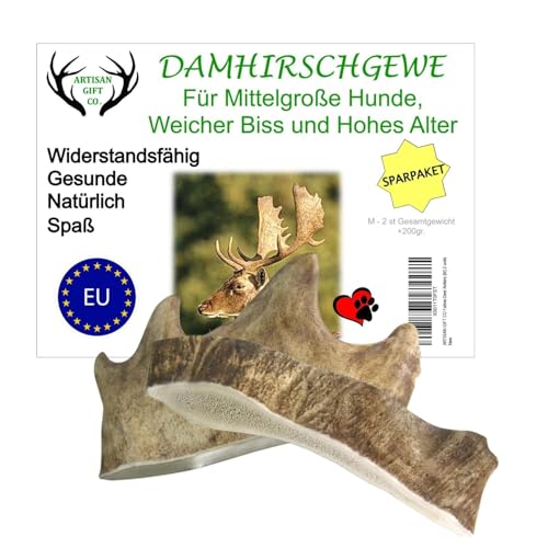Artisan Gift Co - Damhirschgeweih Kauknochen für Welpen und Große Hunde, Gesamtnettogewicht 200gr+