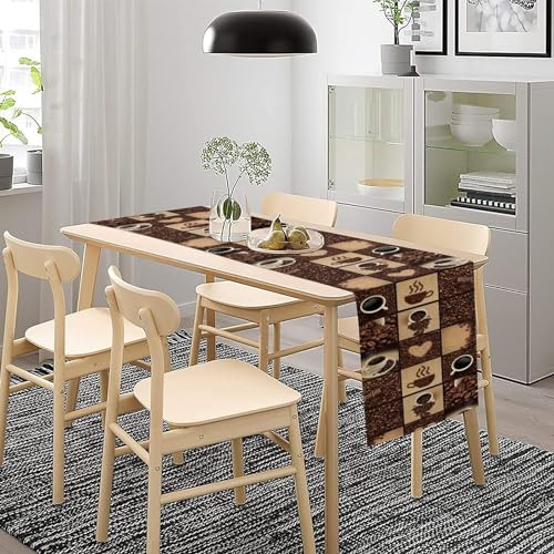 Image of Coffee Print Table Runner - Non-Slip Rectangle Modern Art Abstract Heart Print for Dining Room, Kitchen, Living Room - 13x120 Inch