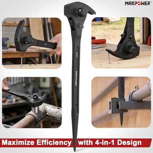Image of MAXPOWER 1 /2 inch and 3 /4 inch Drive Scaffold Ratchet Wrench, Podger Spanner with Claw Hammer, Crowbar, Pry Bar and Nail Puller Functions | with claw hammer, crowbar, pry bar and nail puller functions