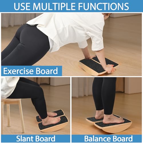Image of Standing Desk Anti Fatigue Mat Balance Board, Exercise Wooden Wobble Board Stability Rocker Perfect for Office, Workstation, Home, Gym, Kitchen (Split)