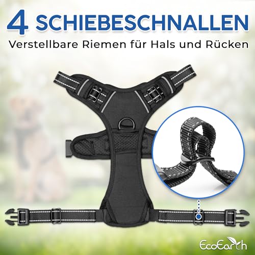 Hundegeschirr für große Hunde – Extra Large, schwarz – weich gepolstert, verstellbares No Pull Design, Haustiergeschirr zum Laufen und Wandern – von EcoEarth