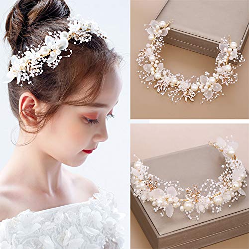 GETNOIVAS Handmade Bridal Faux Pearl Headband, Crystal Floral Leaf Wedding Headpiece, Pearl Hair Accessories for Brides, Bridesmaid