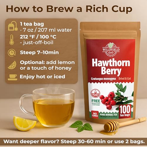 Image of 100 Bags Hawthorn Berry Herbal Tea (Crataegi fructus) - 100 Tea Bags 1.5g Hawthorn Fruit Espino Blanco