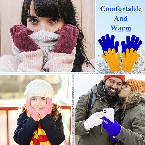KXCOFTXI 12 Pairs Adult Winter Gloves, Kids Colorful Knit Gloves, 8 Color Mixed Loading, 2 Sizes, Bulk Cold Sports for Driving and Sports4
