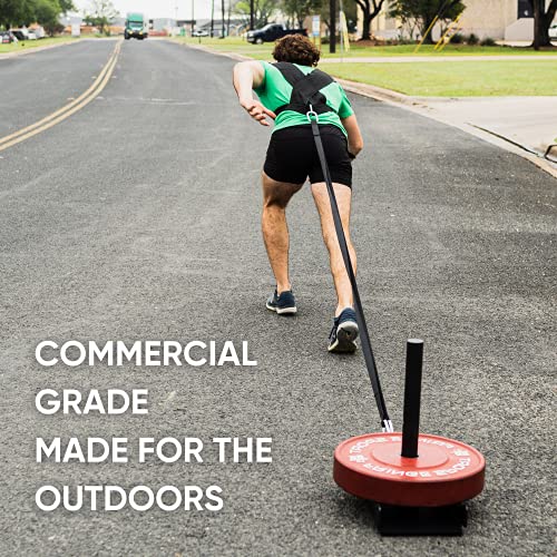 Fringesport Model A Pull Sled, Load Up To 270Lbs Of Bumpers Or 500Lbs Of Iron, Weight Workout Strenth Training Equipment, For Outside And Inside Use (Red Strap With Plastic Protective Skid Plates) #TOP4
