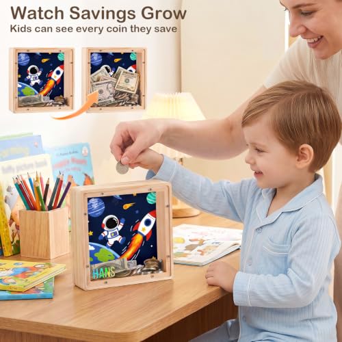 Image of ICOSY Piggy Bank for Kids, Wooden Framed Coin Bank