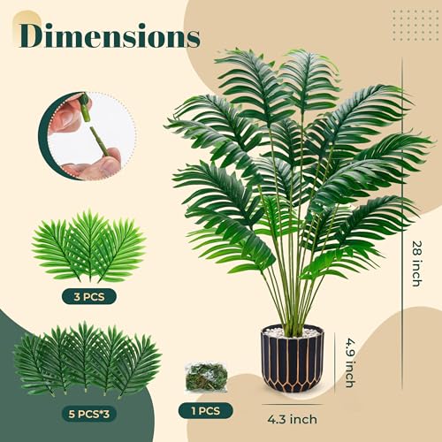 Image of Der Rose 28 inch Fake Palm Tree in Black Gold Pot for Living Room Decor