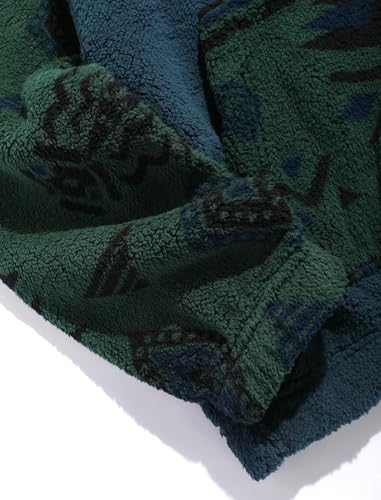Image of ZAFUL Men 1 /4 Zipper Ethnic Aztec Fleece Unisex Winter Sweatshirt Tops 2026 | Funnel Neck Fluffy Polar Fleece Faux Sherpa Soft Thermal Pullover Kangaroo Pocket Jacket Hoodie Tops