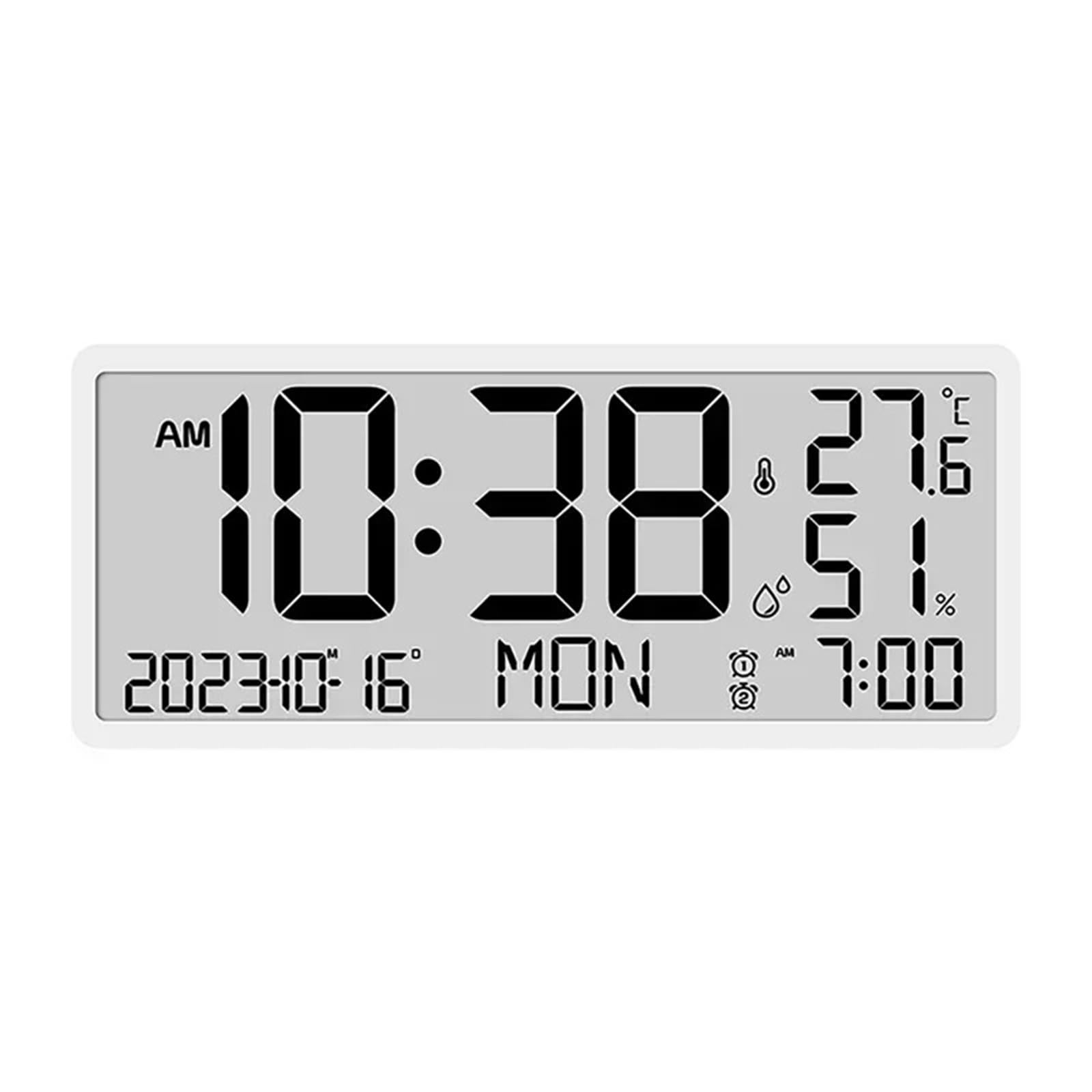 LADFRTYU Atomic Digital Wall Clock Battery Powered Large Screen LCD Digital Desktop Clock Temperature Humidity Electronic Date Week Time Mute Wall(Black White)