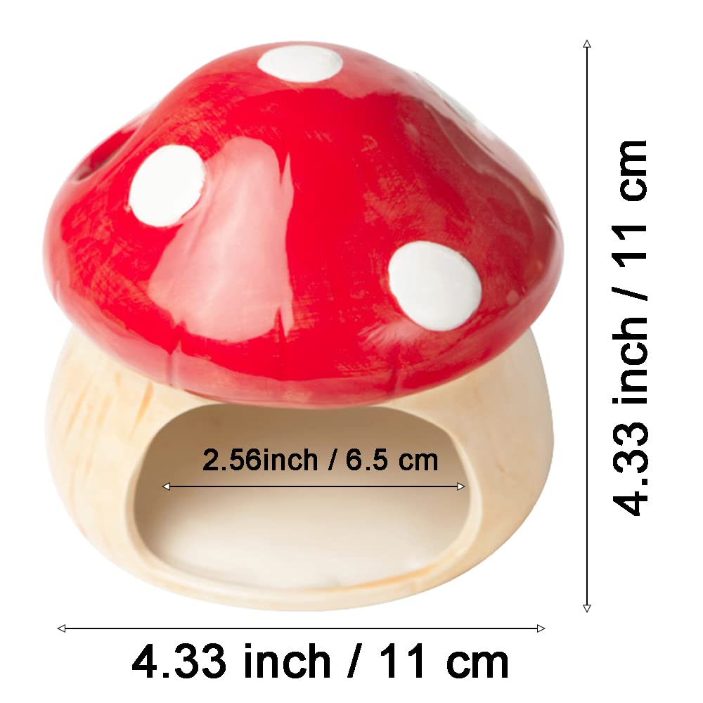 Maison de Hamster en Céramique, Cachette Champignon avec Gamelle, Refuge Frais pour Hamsters Nains, Gerbilles, Souris et Hamsters Dorés (Pet Nest+Pet Bowl)
