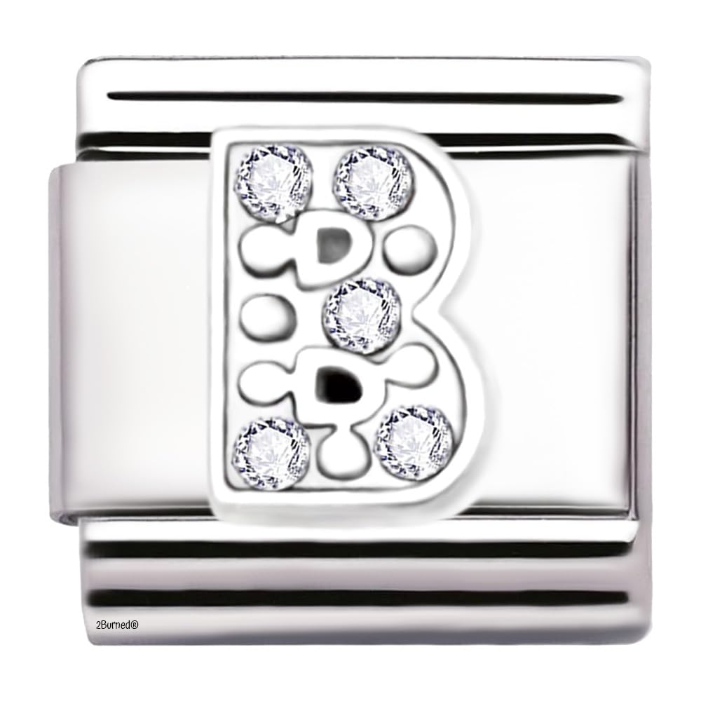 A-Z Letter Cubic Zirconia Italian Charm Links for 9mm Bracelets (Letter B)