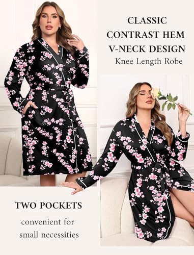 Image of Ekouaer Plus Size Robes for Women Soft Bathrobe V Neck Soft Maternity Robe